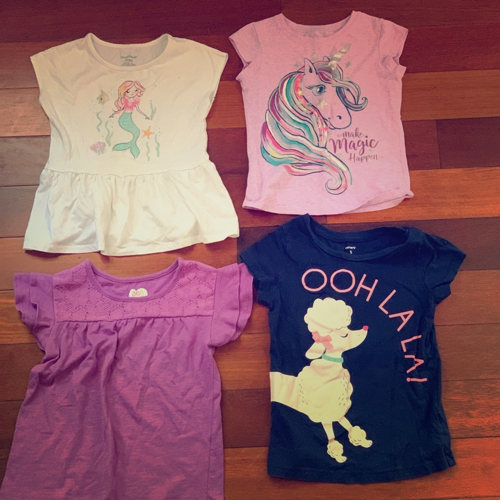 4 graphic tees. So cute for little girls!! 💜💛
